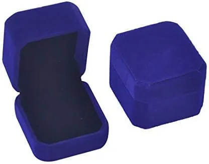 iSuperb Set of 2 Blue Velvet Couple Ring Box Earring Jewelry Case Gift Boxes 2.2x1.9x1.6inch