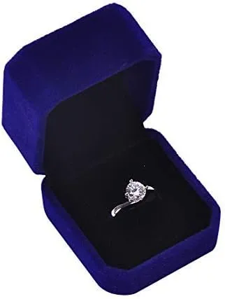 iSuperb Set of 2 Blue Velvet Couple Ring Box Earring Jewelry Case Gift Boxes 2.2x1.9x1.6inch