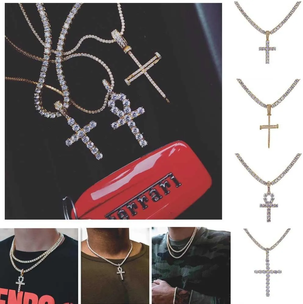 JINAO Cross Chain for Men Gold Cross Necklace 14K Gold Plated Large Nail Cross Chain Iced out CZ Pendant Hip Hop Jewelry for Women with Stainless Rope Chain