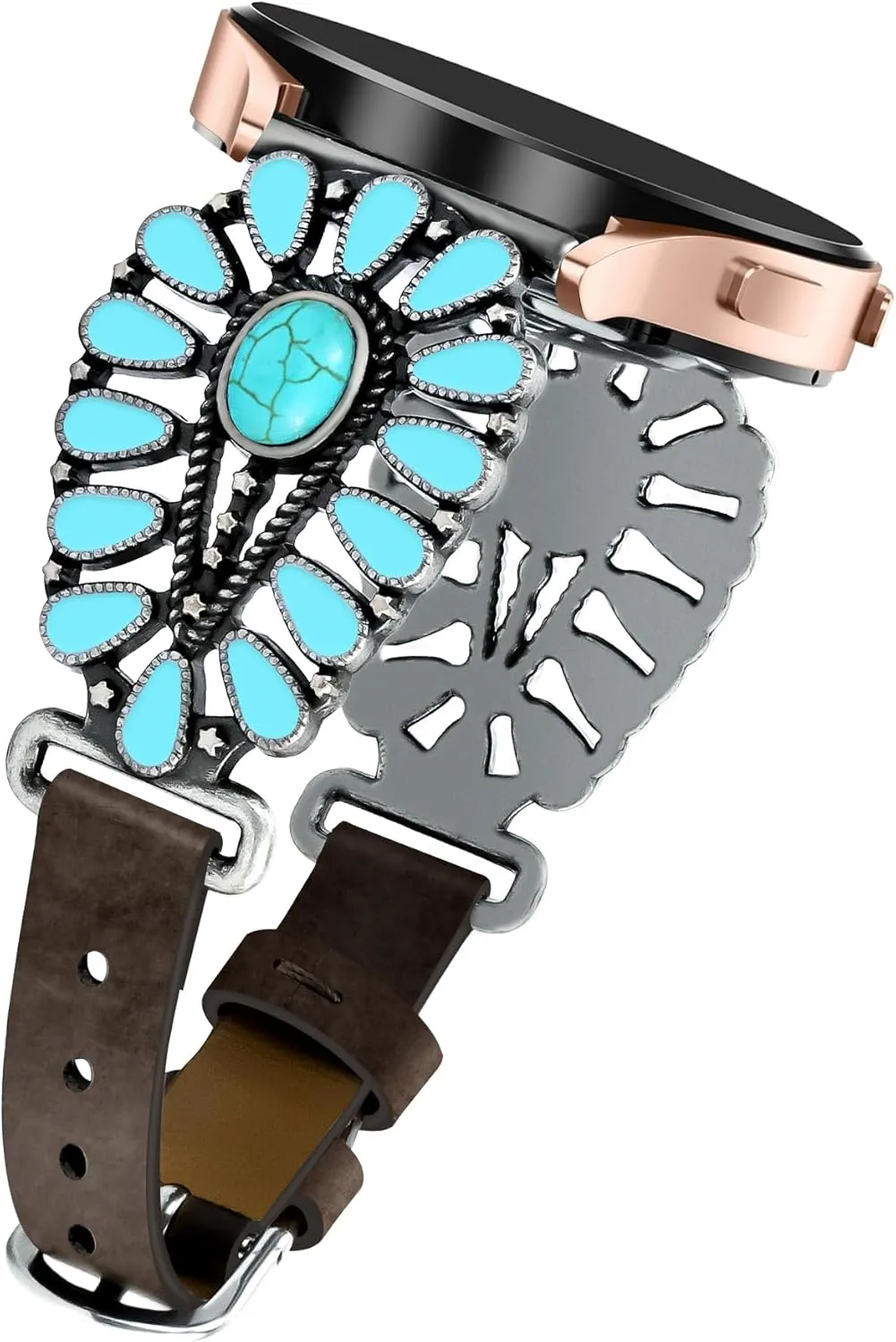 JR.DM Leather Band Women Compatible with Samsung Galaxy Watch 7/6/5/4/Active 2 40mm 44mm/Watch 6 Classic 43mm 47mm/Watch 5 Pro 45mm/Watch 4 Classic 42mm 46mm, Western Boho Turquoise 20mm Straps, Brown