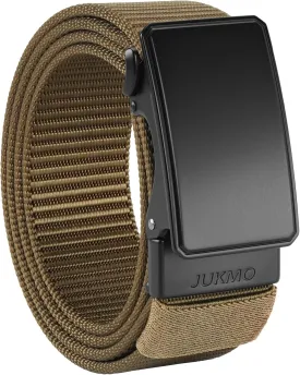 JUKMO Men's 1.5" Nylon Ratchet Belt, Casual Web Click Belt with Slide Buckle for Jeans, No Holes Adjustable Trim to Fit