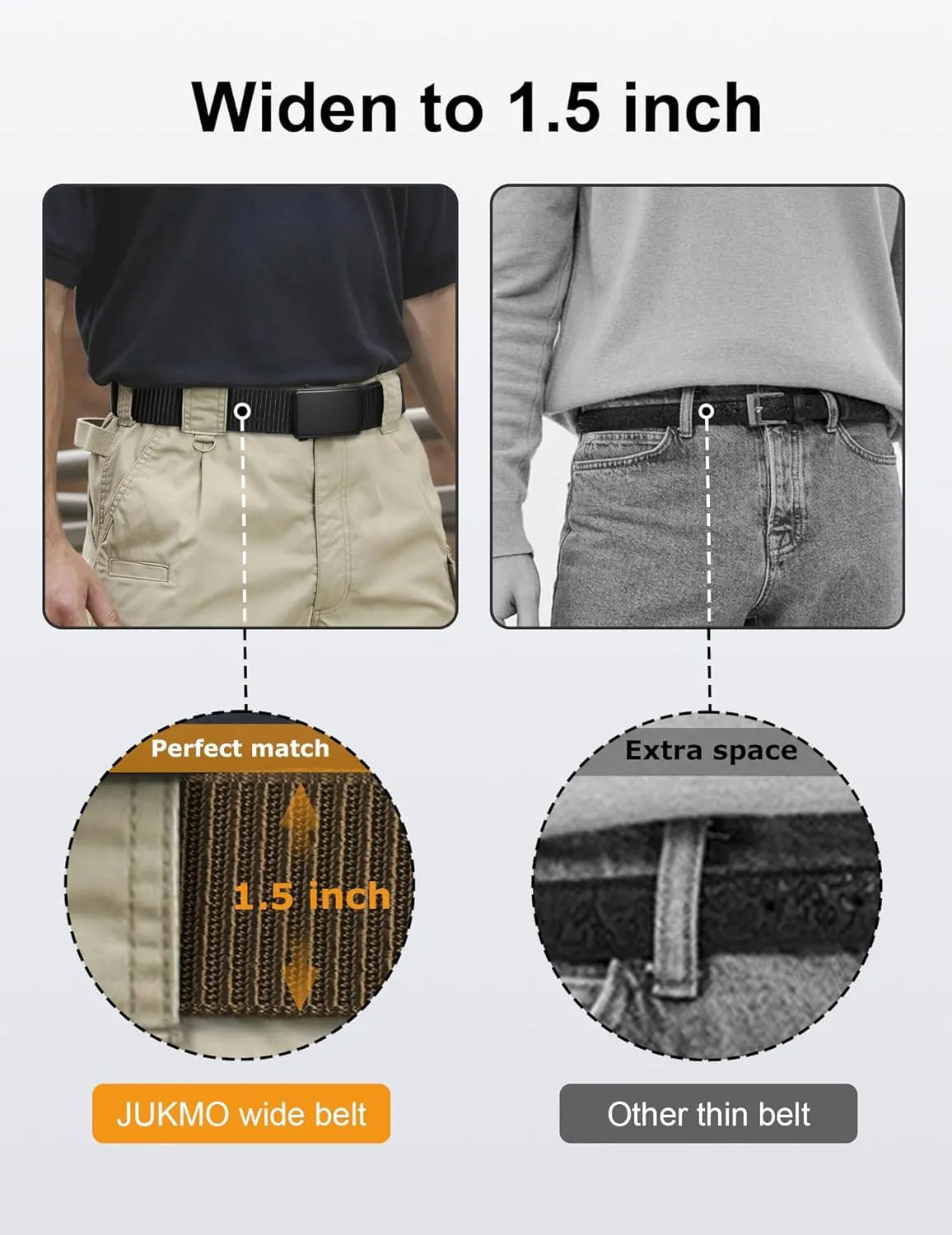 JUKMO Men's 1.5" Nylon Ratchet Belt, Casual Web Click Belt with Slide Buckle for Jeans, No Holes Adjustable Trim to Fit