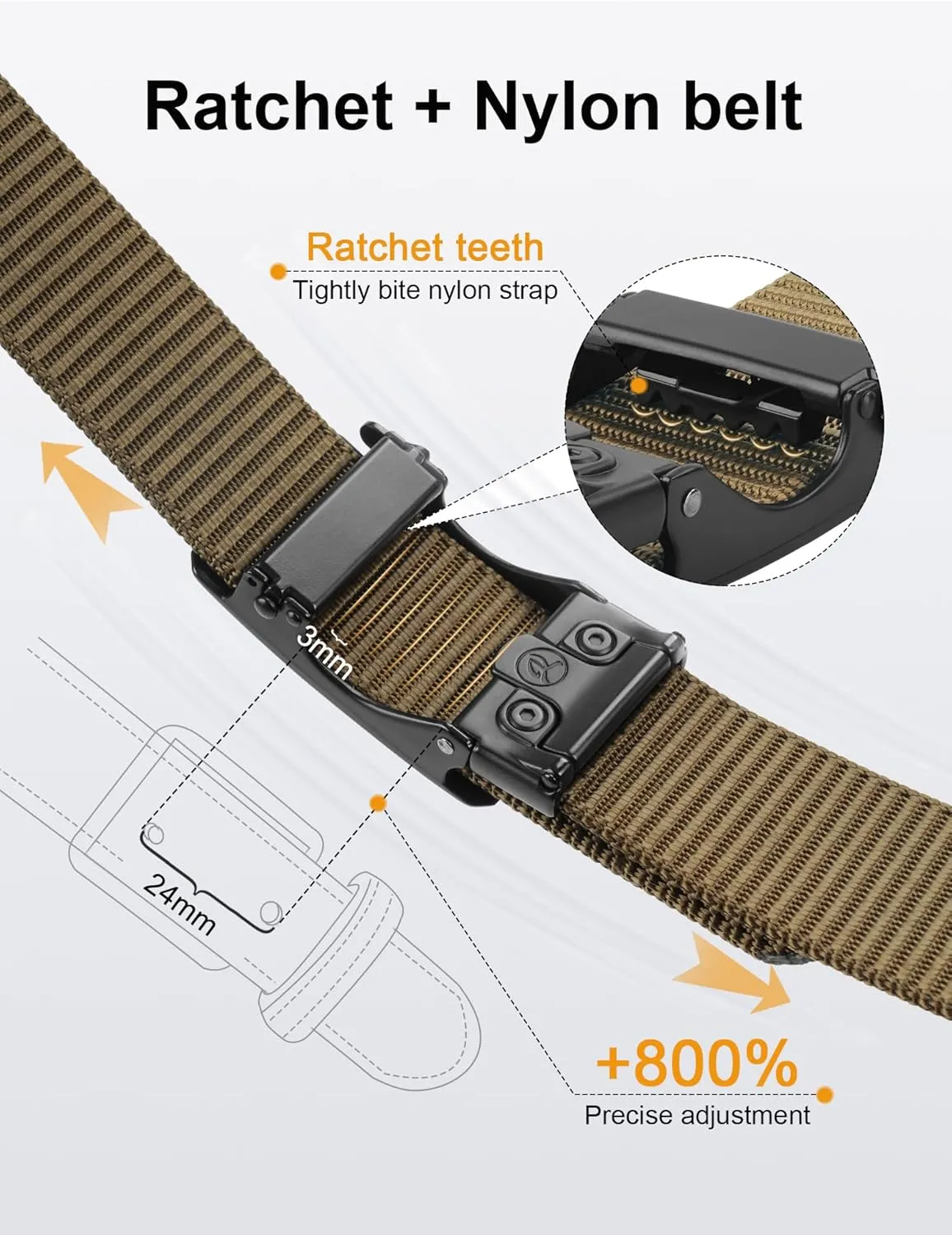 JUKMO Men's 1.5" Nylon Ratchet Belt, Casual Web Click Belt with Slide Buckle for Jeans, No Holes Adjustable Trim to Fit