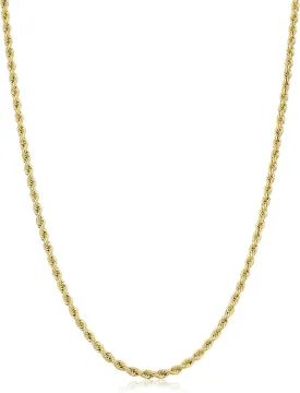 Kooljewelry Solid 14k Yellow Gold Filled Rope Chain Necklace for Men and Women (2.1 mm, 3.2 mm, 4.2 mm or 6 mm)