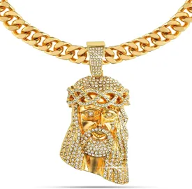 Large Crown Jesus Pendant Necklace for Men Gold Silver Plated 5A  Cubic Zirconia Iced Bling Out Luxury Diamond 24 Inch Cuban Link Necklace Chain