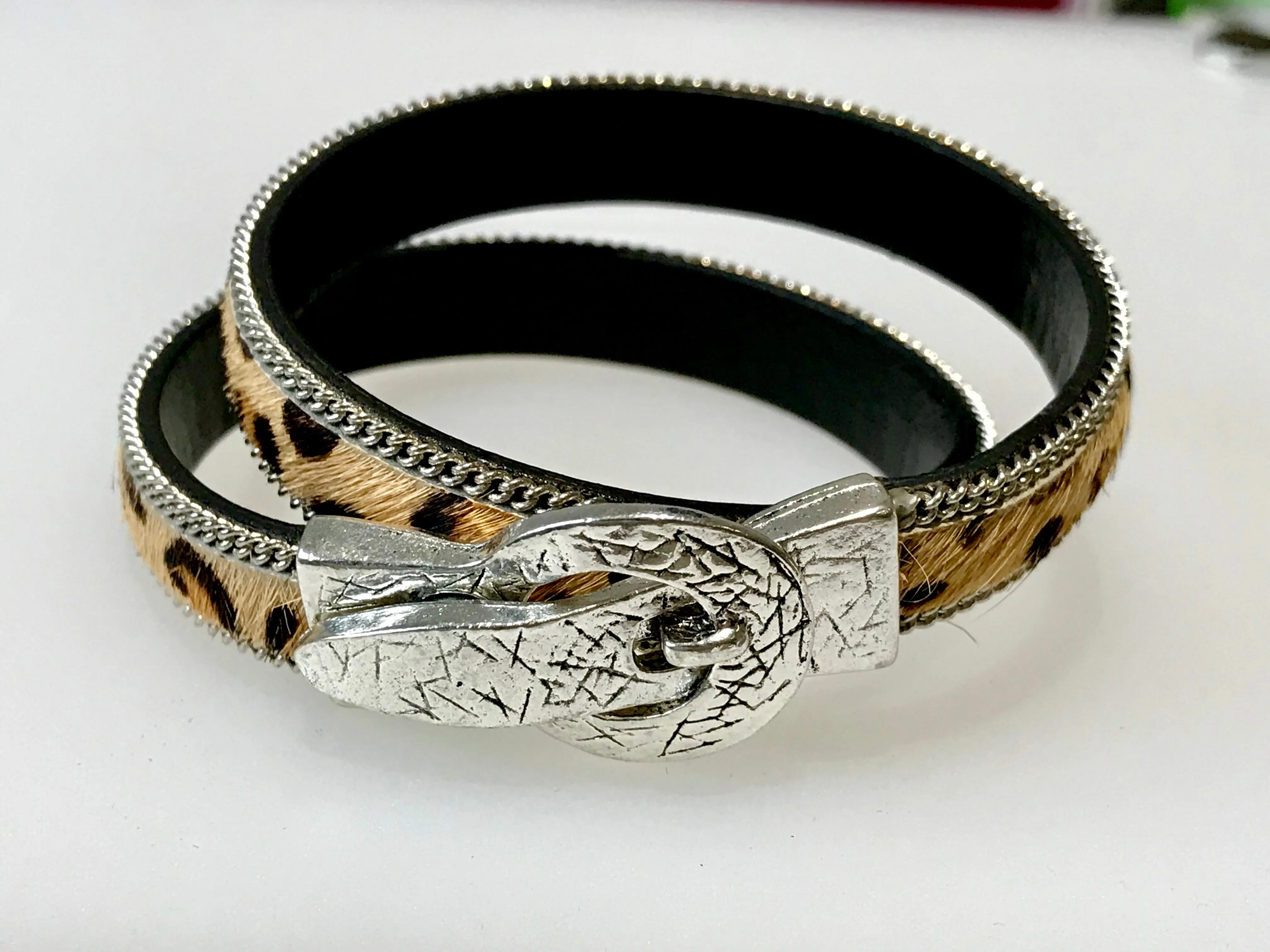 Leopard Print Hair on Leather Bracelet