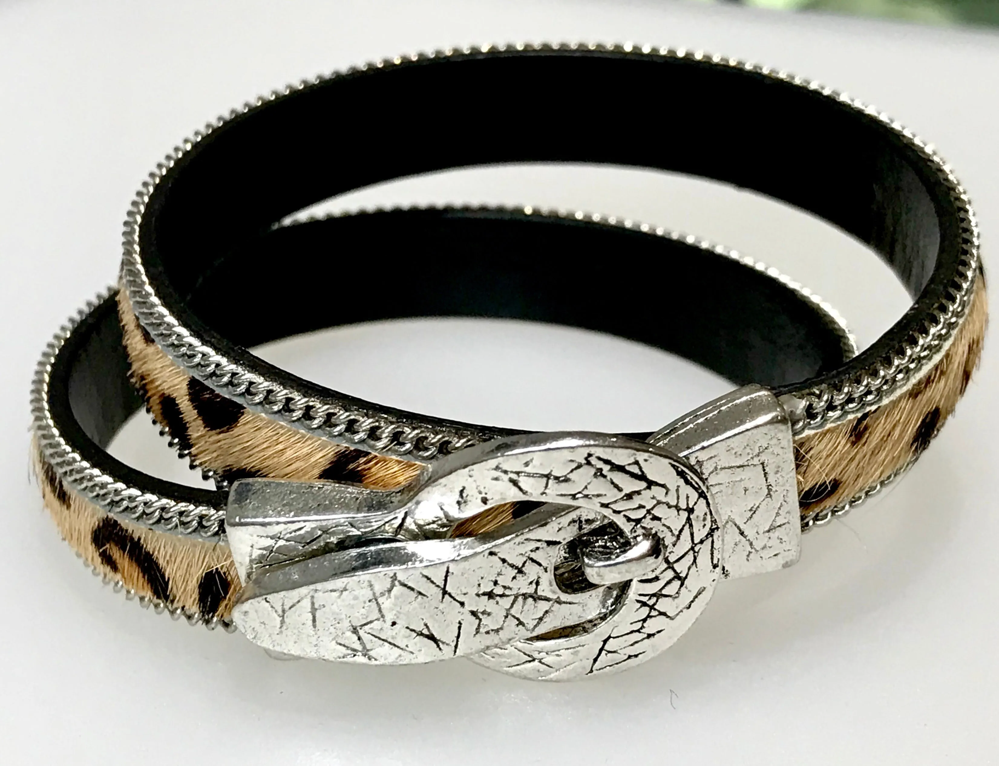 Leopard Print Hair on Leather Bracelet