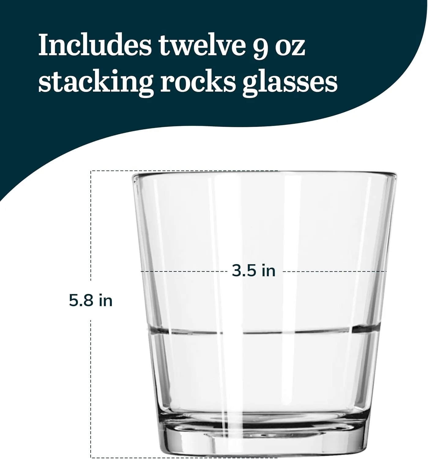 Libbey 15766 Restaurant Basics Stacking Rocks Glasses, 9-ounce, Set of 12