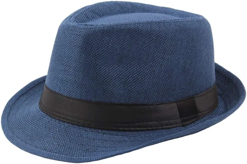Men Fedora Hats Linen Jazz Caps Classic Solid CurlyStraw Hat Summer Sun Beach Hat Outdoor UV Protection Hat