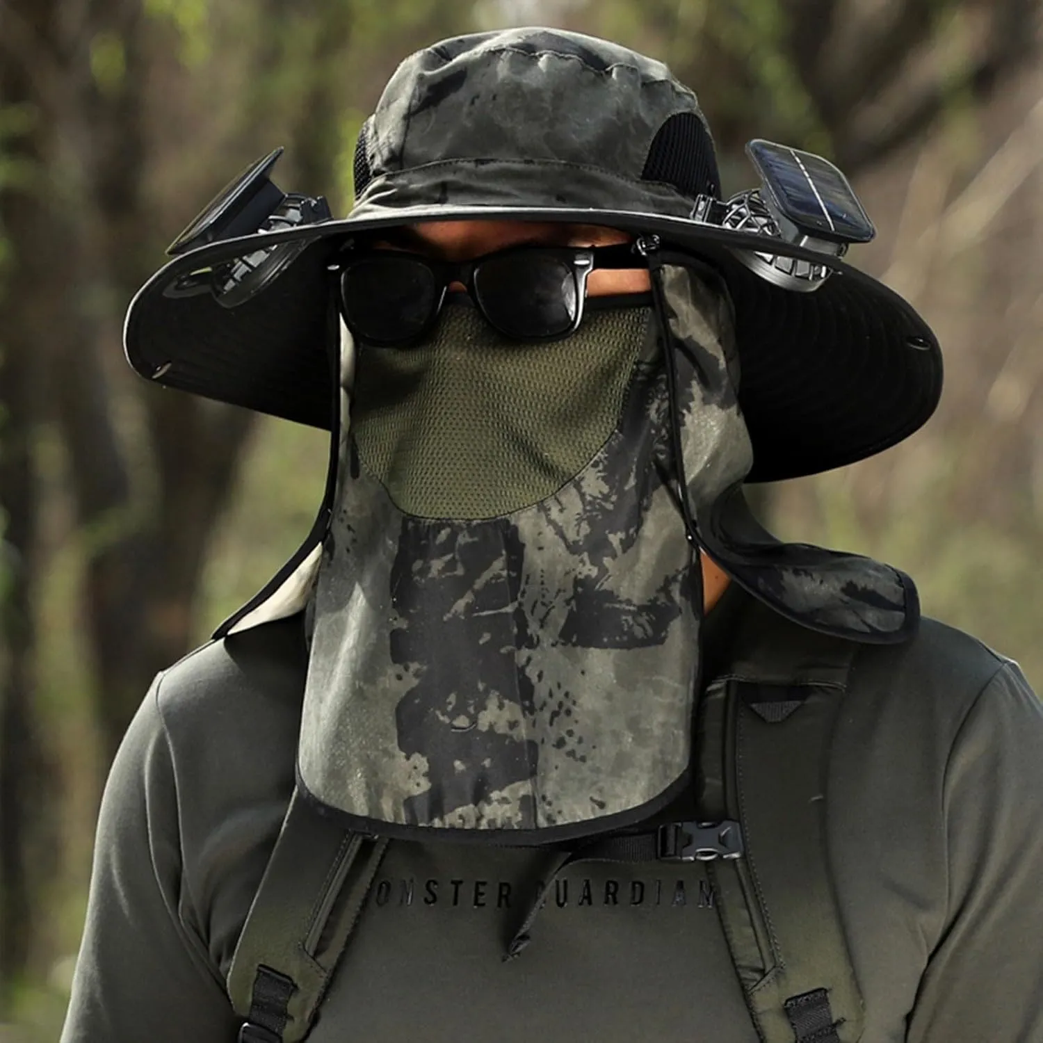 Men Women Wide Brim Sun Hats with 2 Solar Fan Waterproof Breathable Bucket Hat Outdoor Fishing Hat for Hiking Camping
