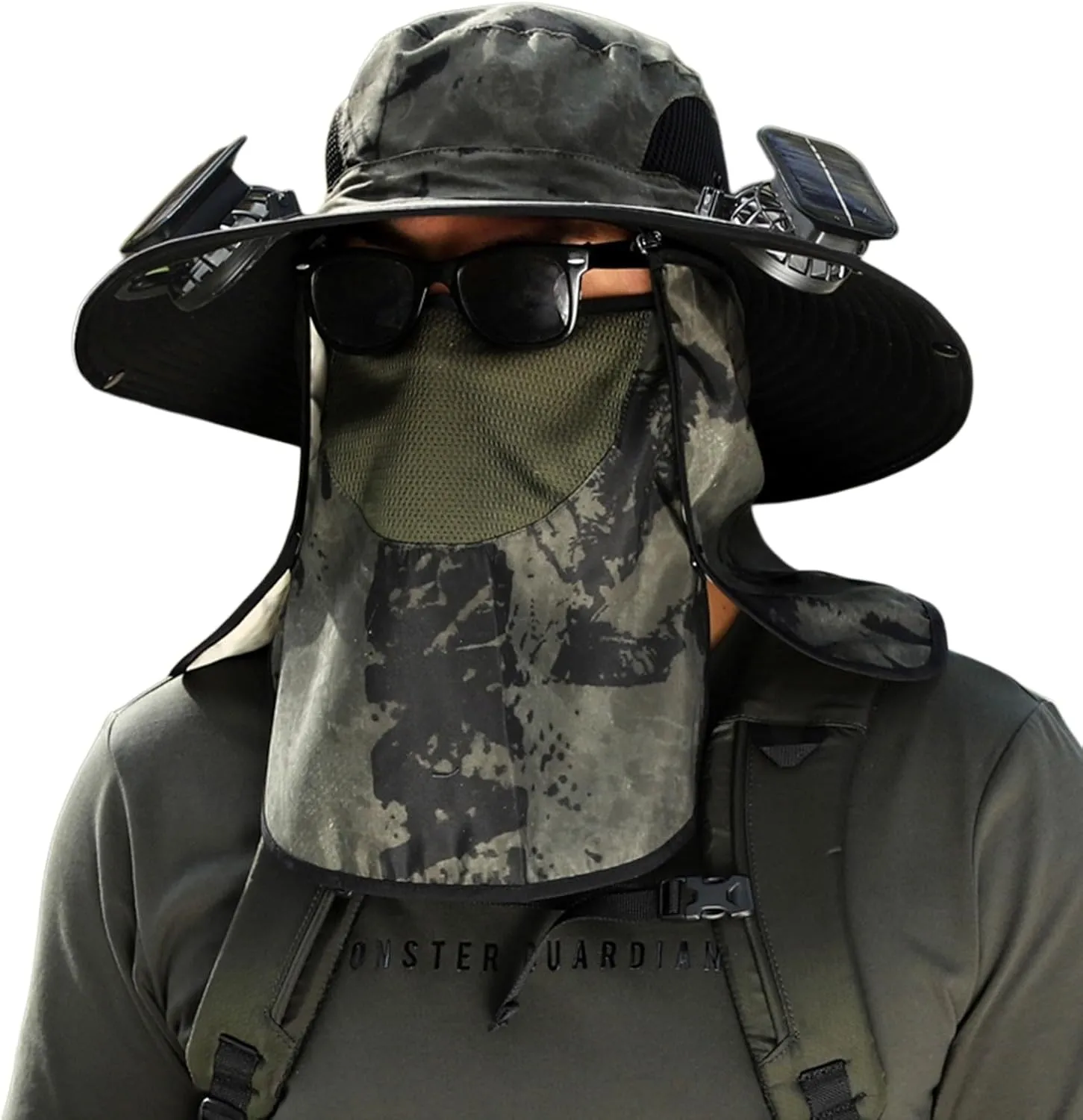 Men Women Wide Brim Sun Hats with 2 Solar Fan Waterproof Breathable Bucket Hat Outdoor Fishing Hat for Hiking Camping