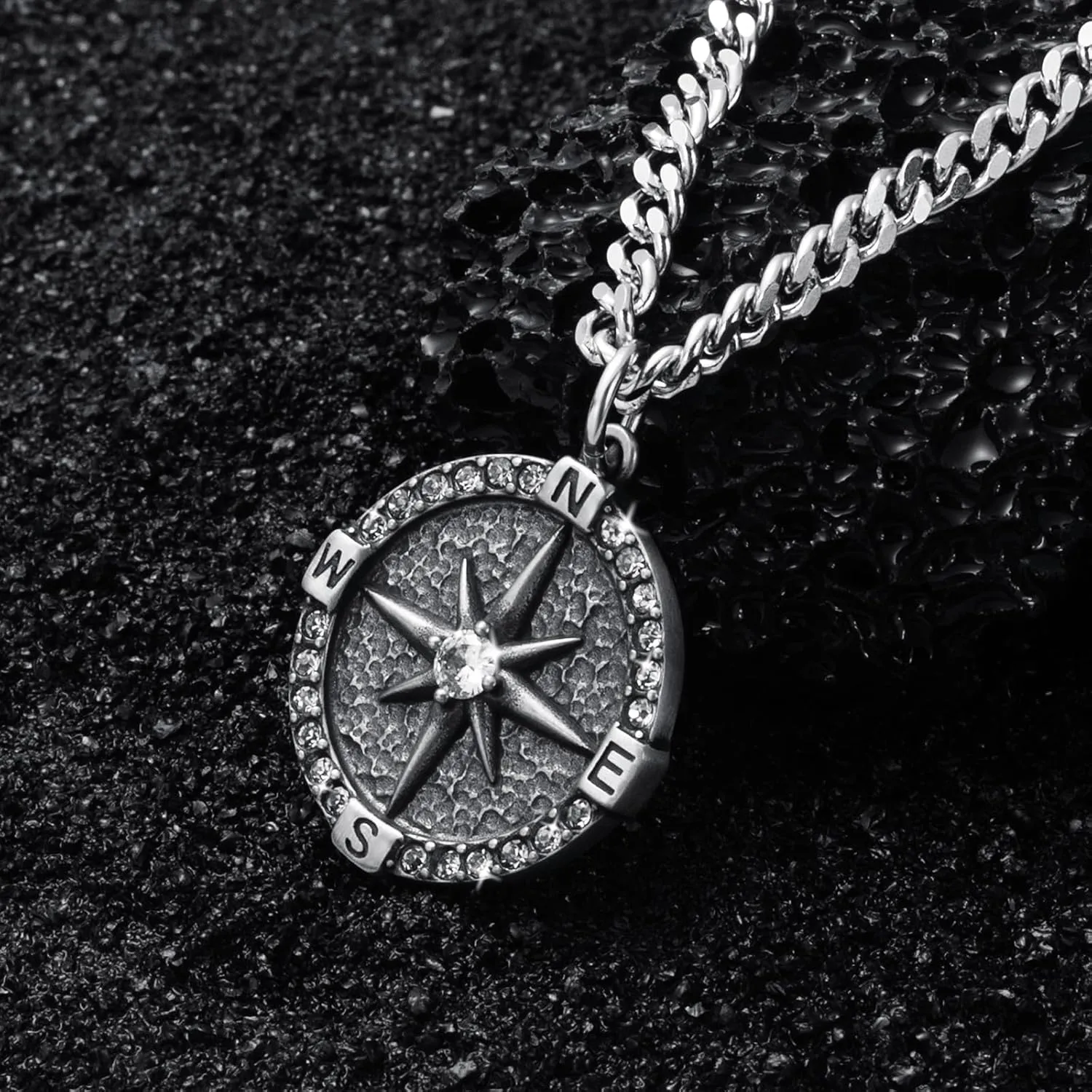 Mens Compass Necklace Stainless Steel Navigator Compass Pendant Necklaces Chain Jewelry for Men 50/55/60/70cm