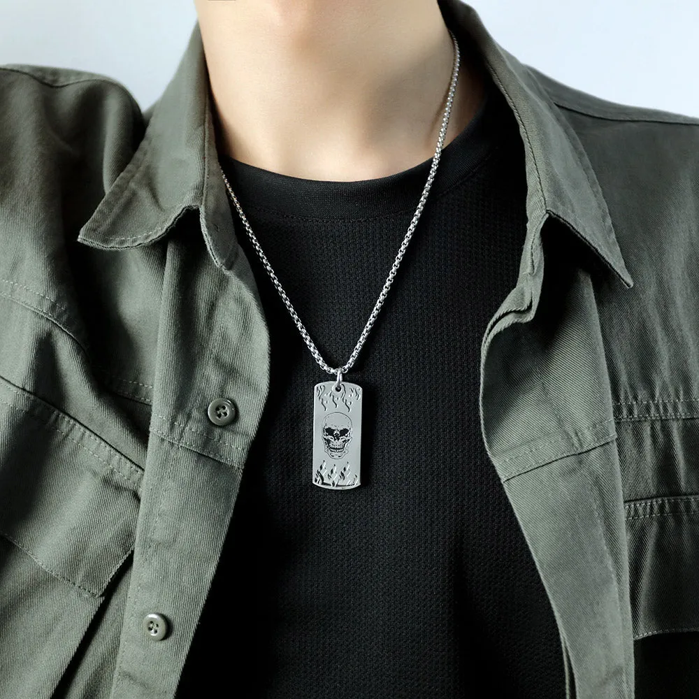 Men's Fashion Hip Hop Skull Tag Pendant Necklace