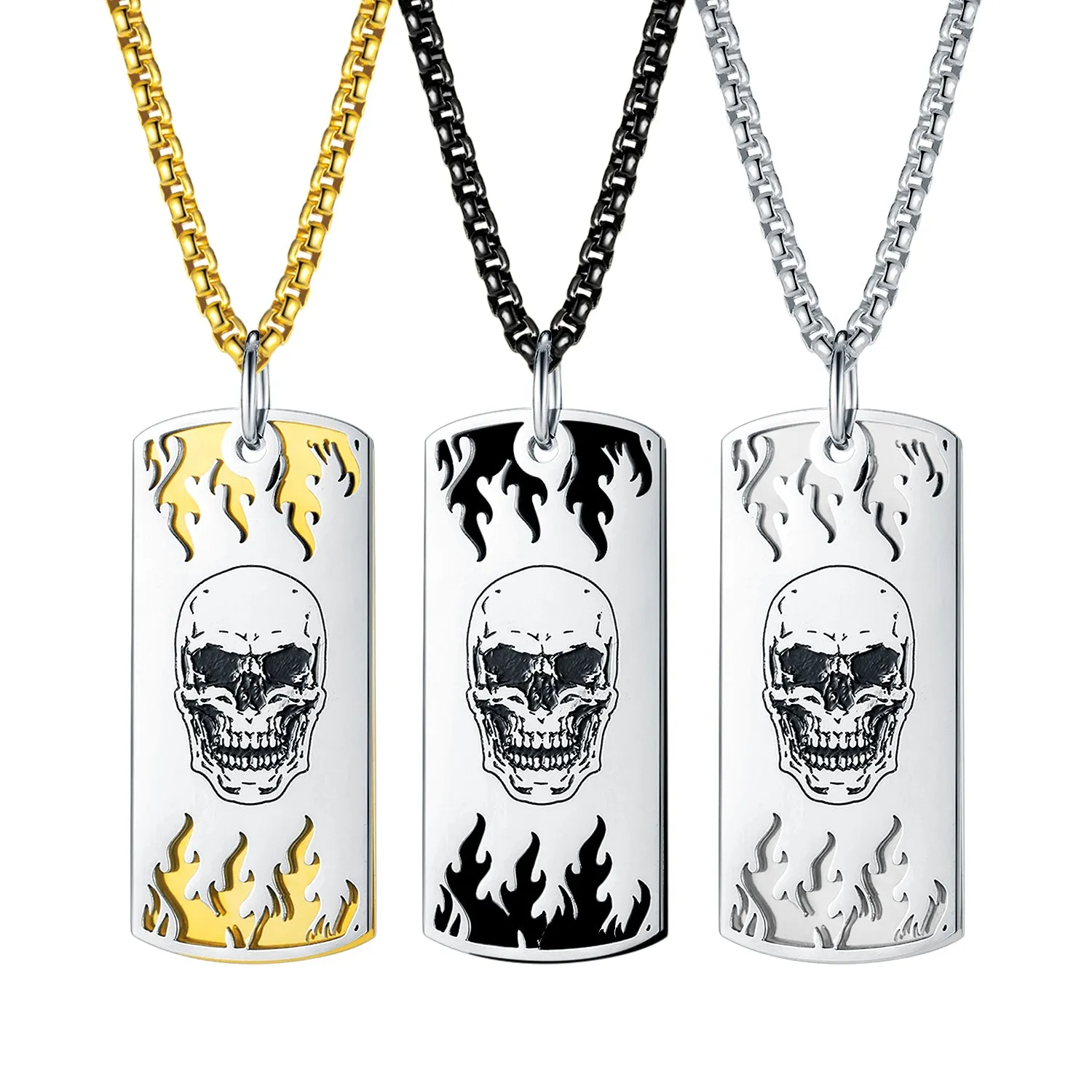 Men's Fashion Hip Hop Skull Tag Pendant Necklace
