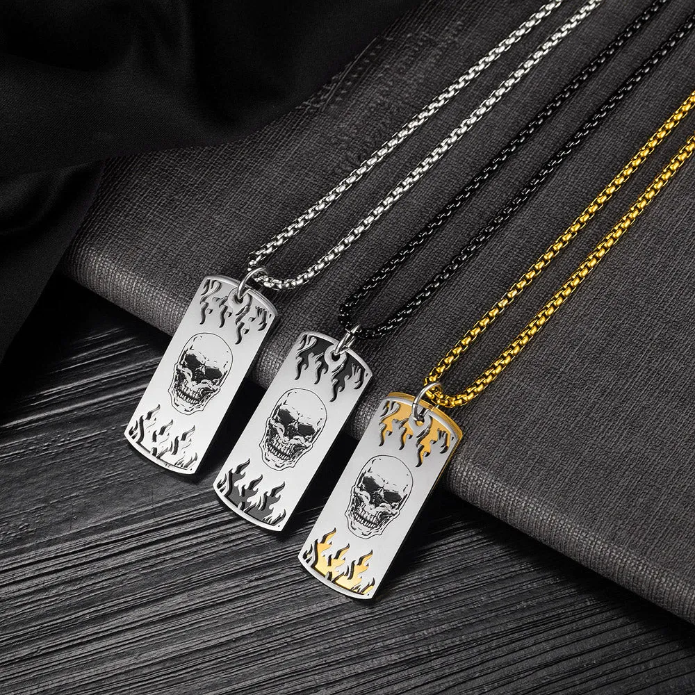 Men's Fashion Hip Hop Skull Tag Pendant Necklace