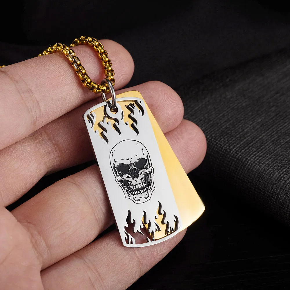 Men's Fashion Hip Hop Skull Tag Pendant Necklace