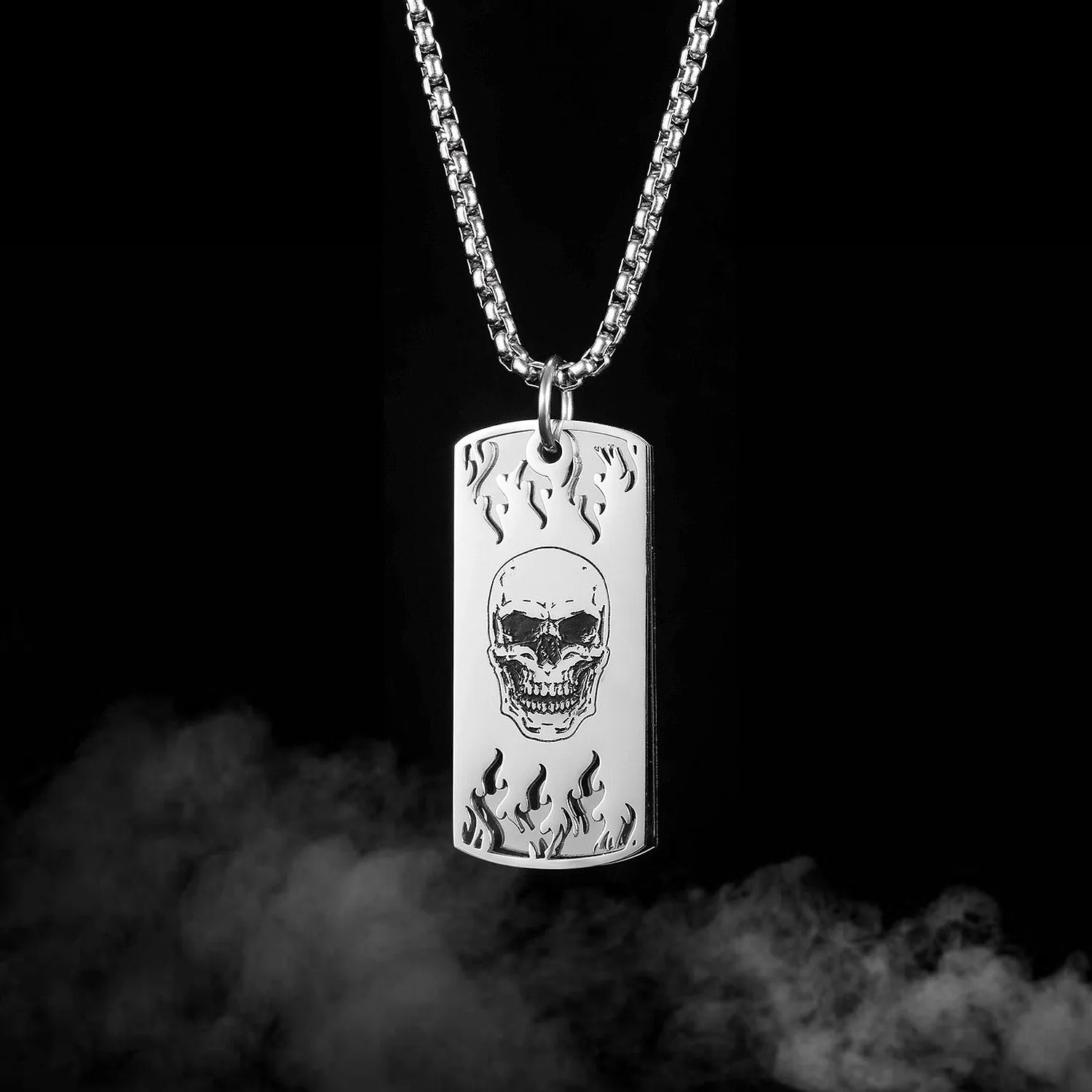 Men's Fashion Hip Hop Skull Tag Pendant Necklace