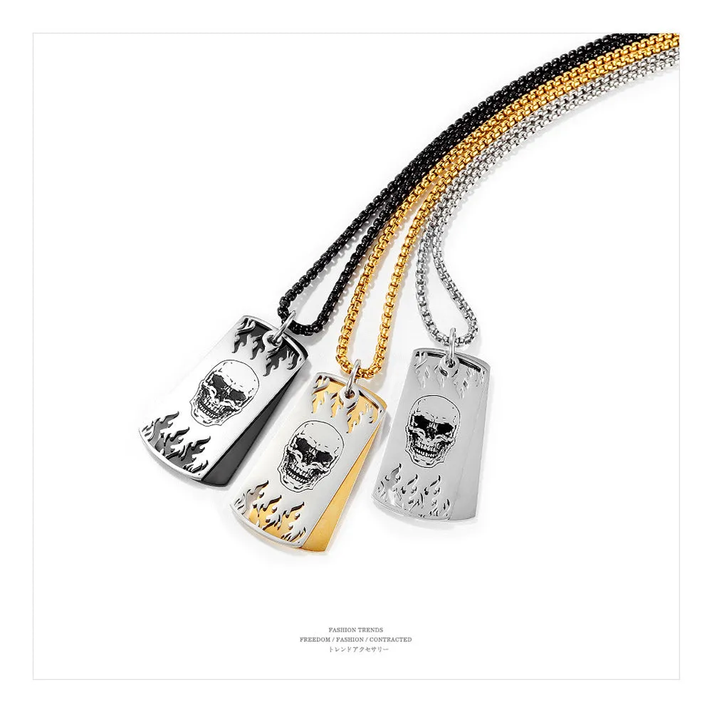 Men's Fashion Hip Hop Skull Tag Pendant Necklace