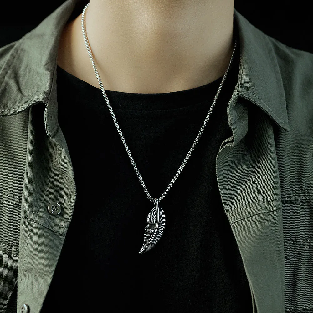 Men's Fashion Skull Leaf Pendant Necklace