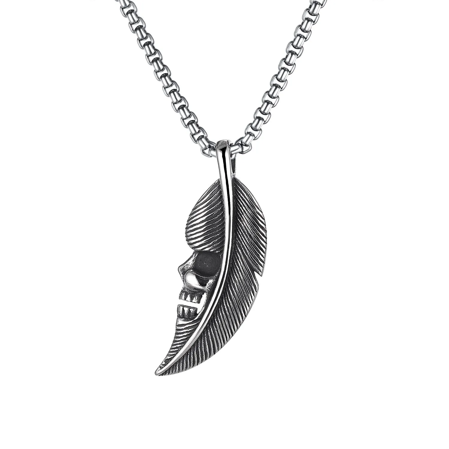 Men's Fashion Skull Leaf Pendant Necklace
