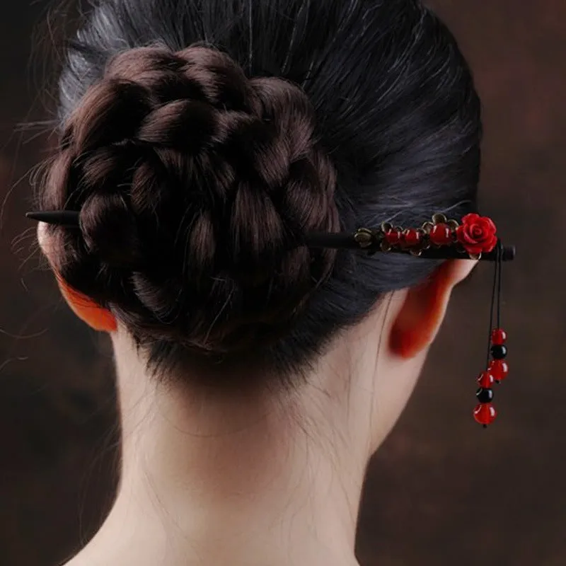 National Style Red Agate Rose Vintage Hairpin