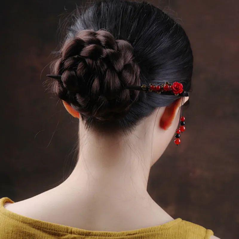 National Style Red Agate Rose Vintage Hairpin
