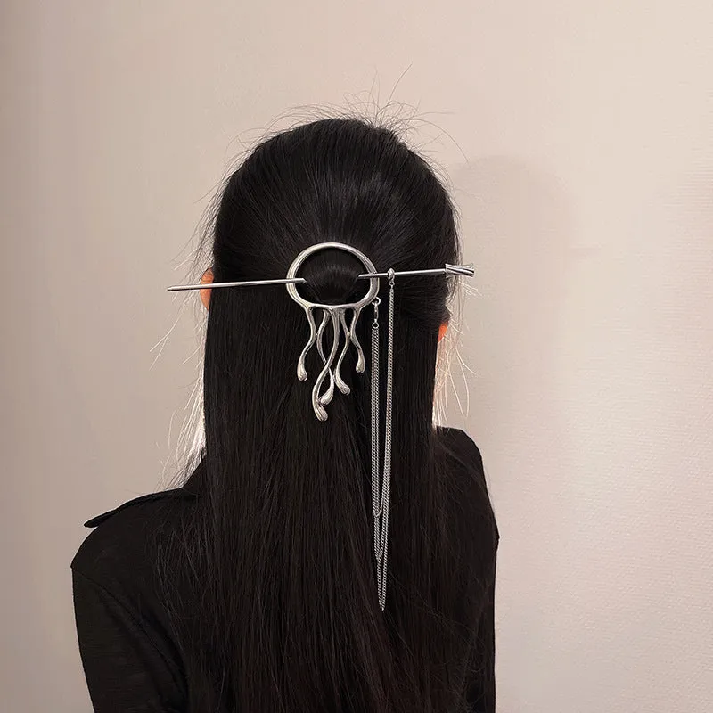 New Chinese Liquid Shape Metal Tassel Hairpin