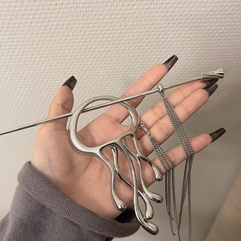 New Chinese Liquid Shape Metal Tassel Hairpin