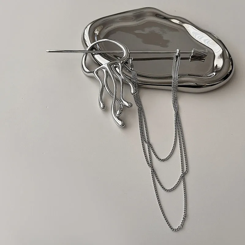 New Chinese Liquid Shape Metal Tassel Hairpin