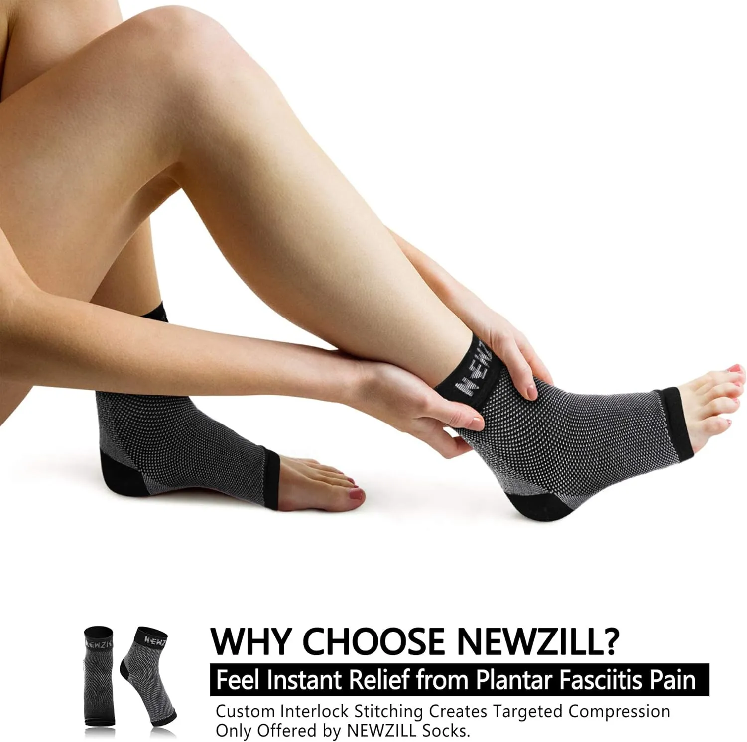NEWZILL Plantar Fasciitis Socks with Arch Support, BEST 24/7 Foot Care Compression Sleeve, Eases Swelling & Heel Spurs, Ankle Brace Support, Increases Circulation, Relieve Pain Fast (S/M, Black)