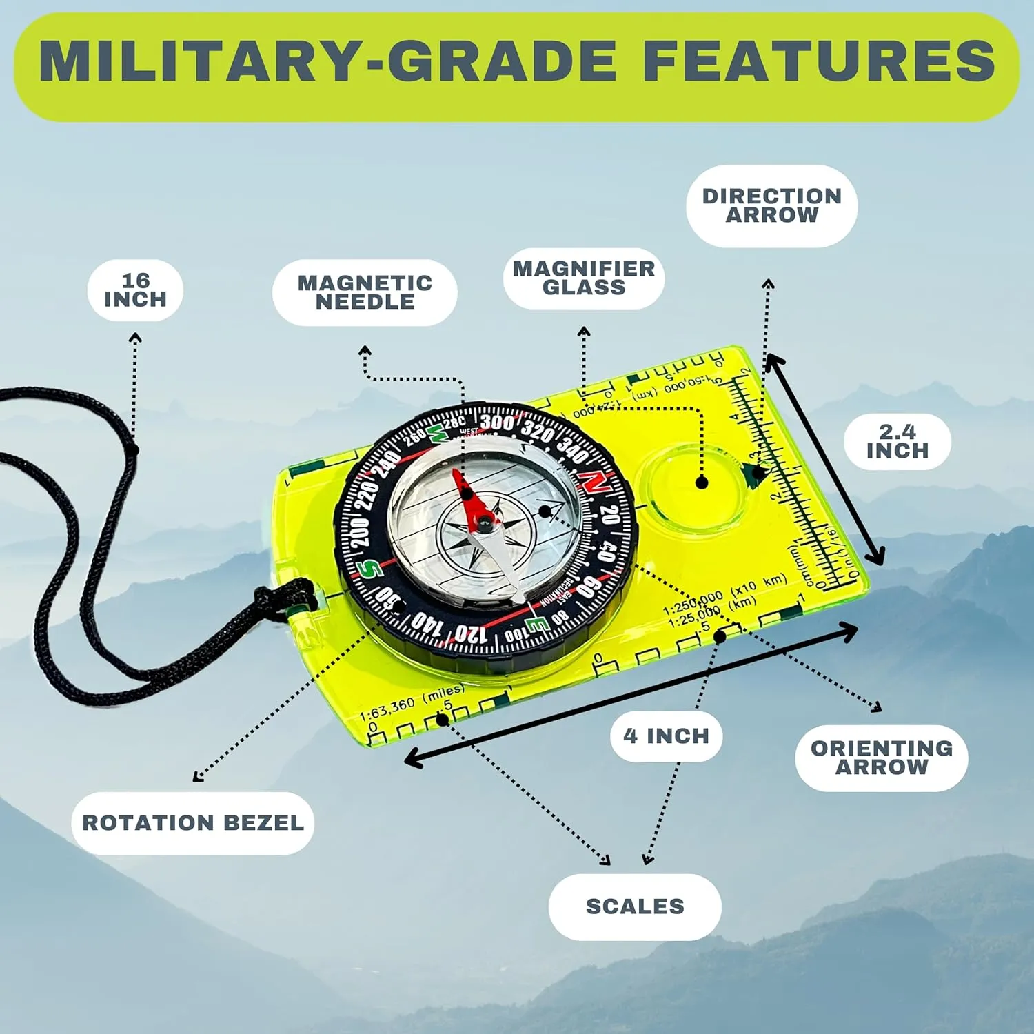 Pack of 2 Orienteering Compass Hiking-Compasses boy Scout Kids- Magnetic Gear Set Navigation map- Brujulas orientacion-Backpacking Camping Hunting Survival.
