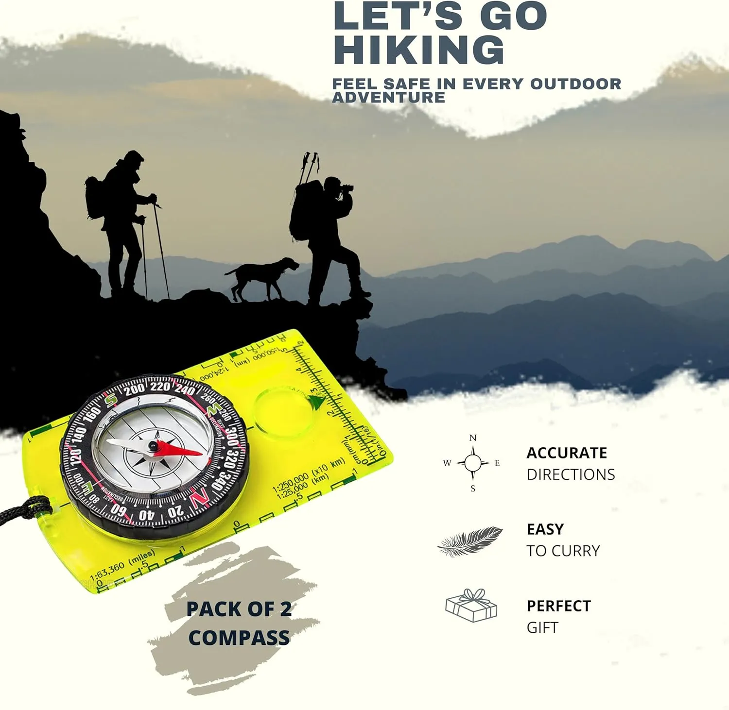 Pack of 2 Orienteering Compass Hiking-Compasses boy Scout Kids- Magnetic Gear Set Navigation map- Brujulas orientacion-Backpacking Camping Hunting Survival.