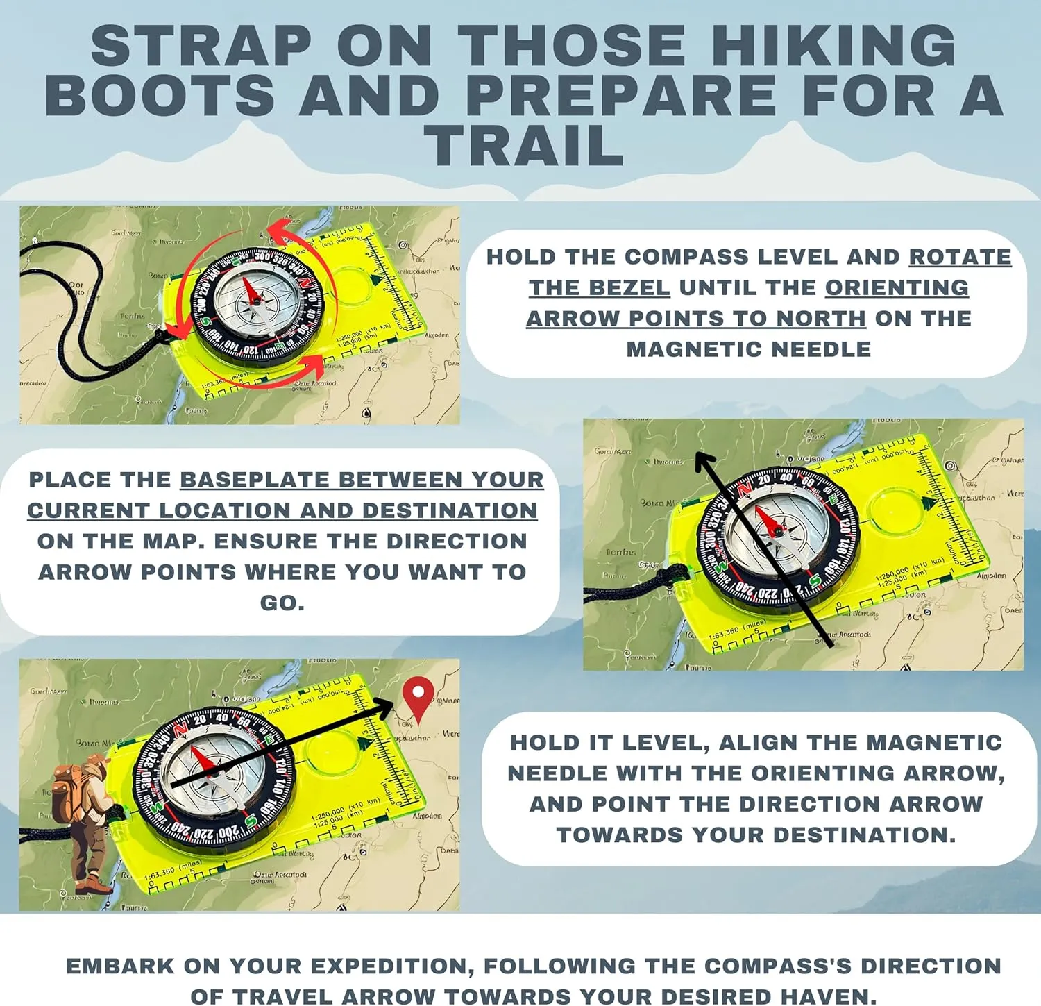 Pack of 2 Orienteering Compass Hiking-Compasses boy Scout Kids- Magnetic Gear Set Navigation map- Brujulas orientacion-Backpacking Camping Hunting Survival.