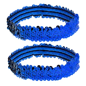 PENTA ANGEL Sequin Headband for Women 2Pcs 80s 90s Vintage Elastic Stretch Sparkle Glitter Fashion Hair Band Accessories for Girls Halloween Party Costume (Royal Blue, 316.5cm)