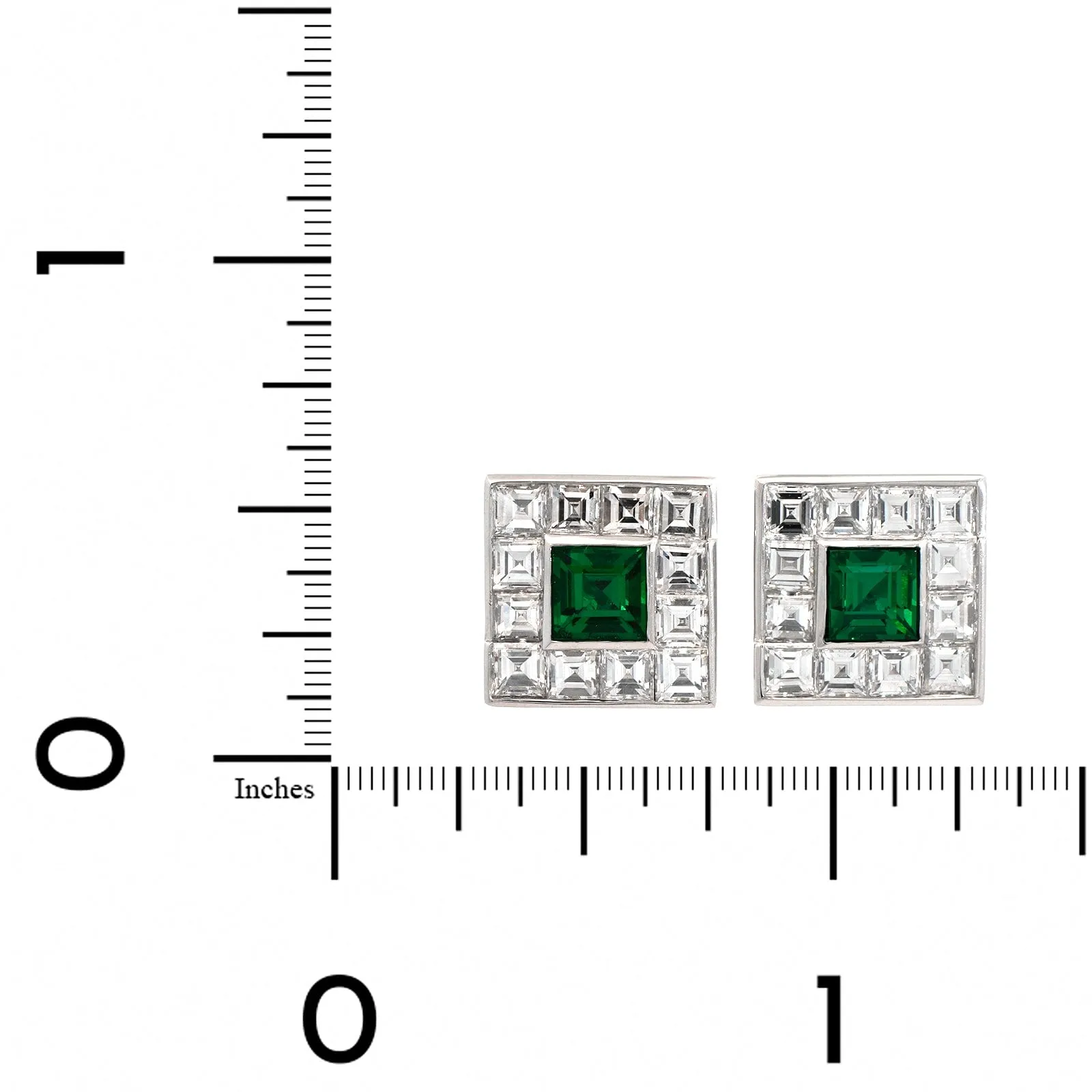 Platinum Emerald and Diamond Halo Stud Earrings