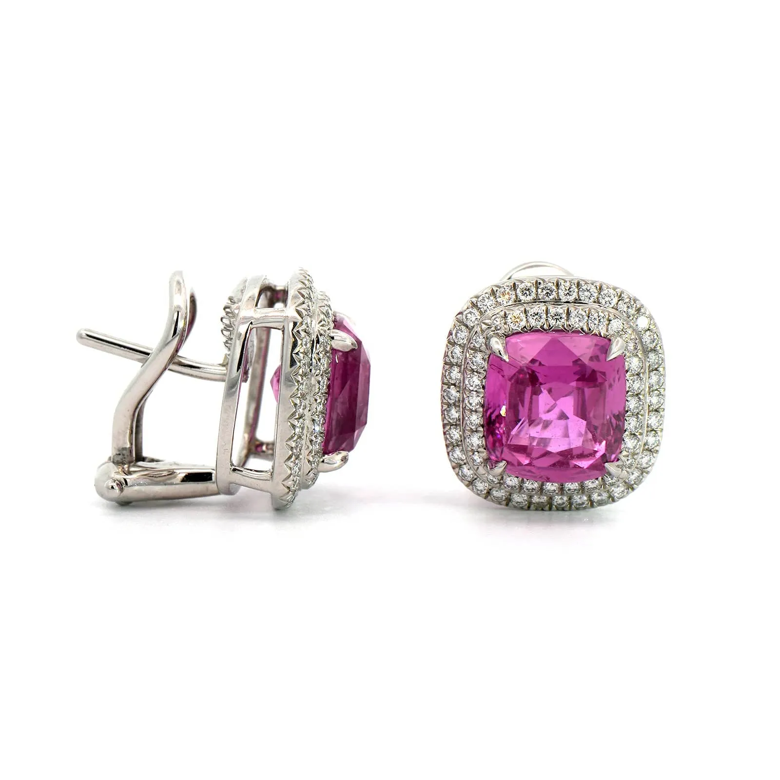 Platinum Pink Sapphire and Diamond Stud Earrings