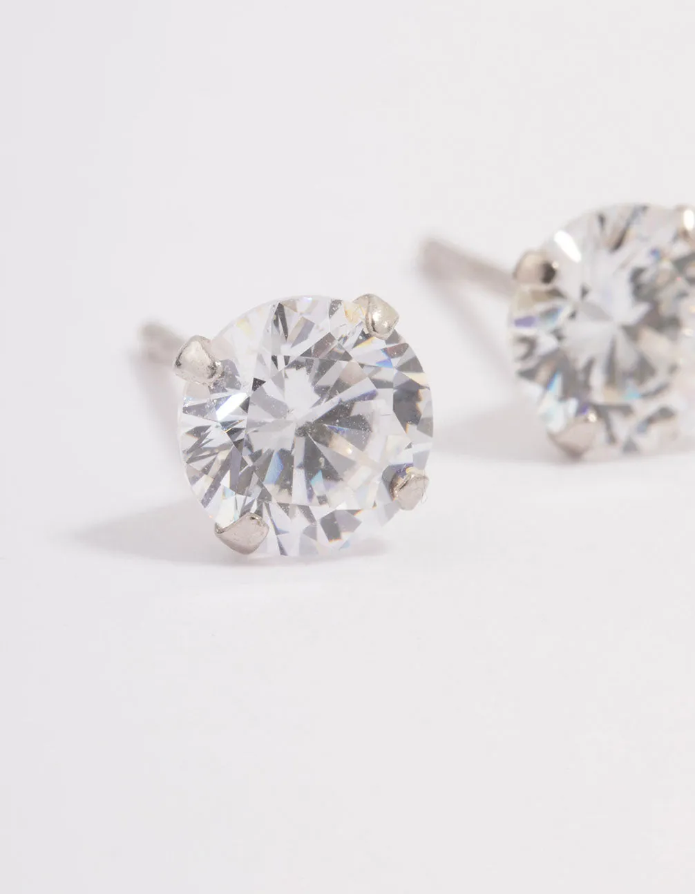 Platinum Sterling Silver Cubic Zirconia Four Claw Crystal Stud Earrings