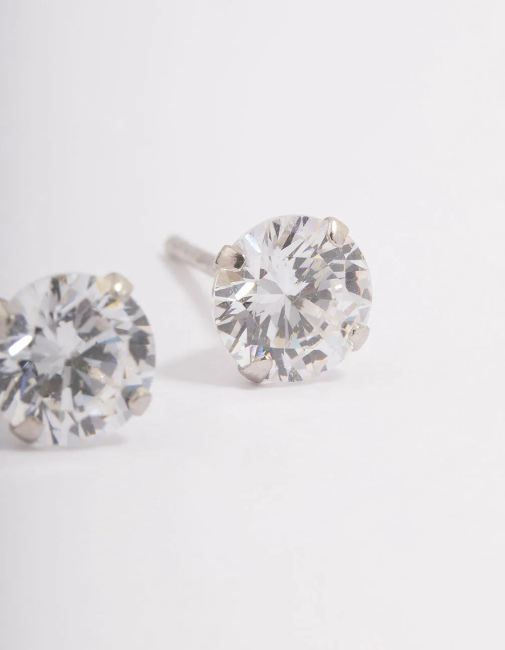 Platinum Sterling Silver Cubic Zirconia Four Claw Crystal Stud Earrings