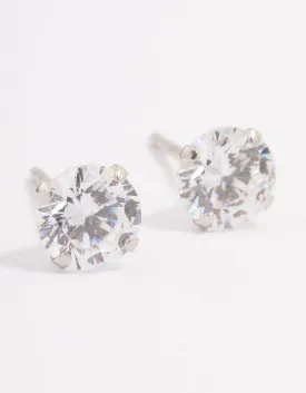 Platinum Sterling Silver Cubic Zirconia Four Claw Crystal Stud Earrings