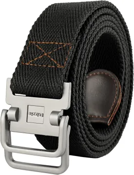 Plus Size 39-75'' Mens Belt Double Ring Canvas Web Fabric Belt Casual Work Tactical Black