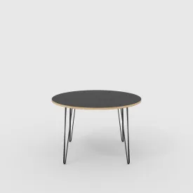 Plywood Round Table with Black Hairpin Legs - Formica Diamond Black - 1200(dia) x 735(h)