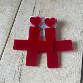 Red Cross Acrylic Statement Earrings