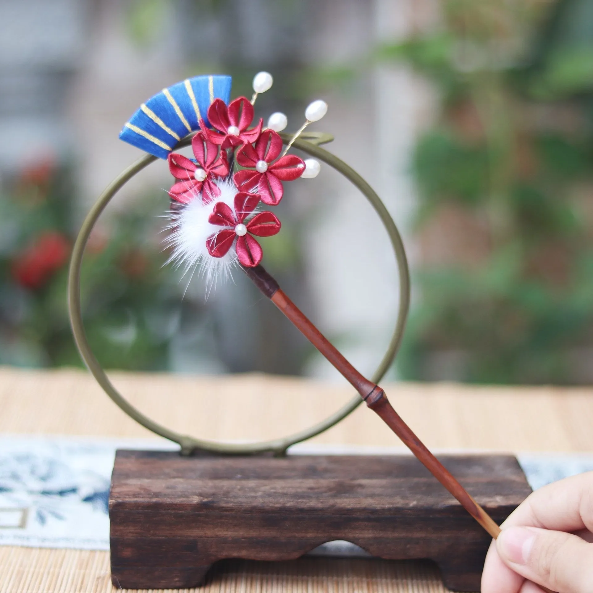Retro Pearl Rising Bamboo Tangled Plum Blossom Hairpin
