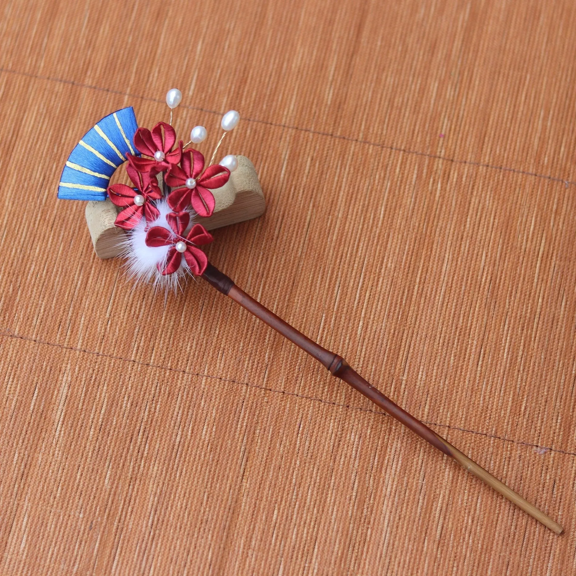 Retro Pearl Rising Bamboo Tangled Plum Blossom Hairpin