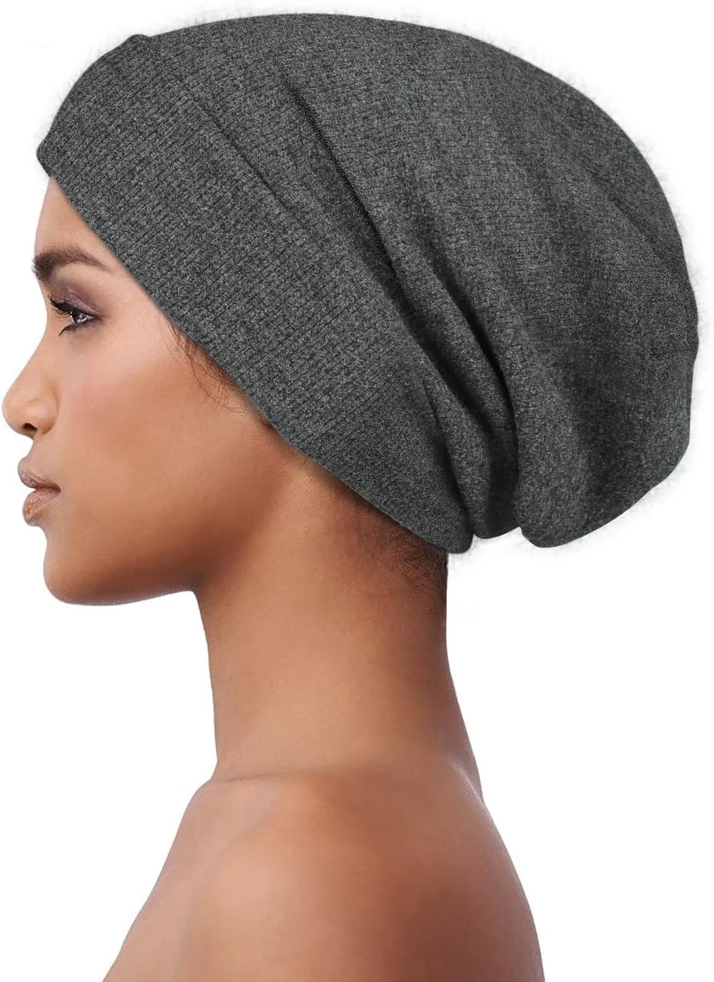 Satin Lined Skull Cap Slouchy Beanie Warm Knit Hat for Locs, Curls