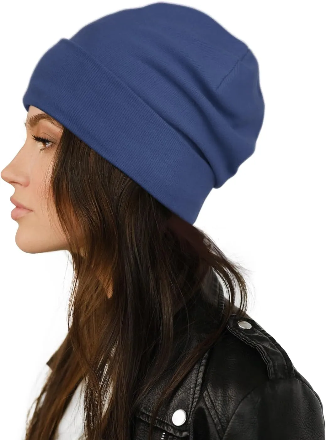 Satin Lined Skull Cap Slouchy Beanie Warm Knit Hat for Locs, Curls
