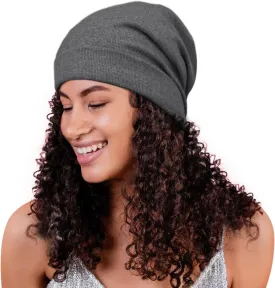 Satin Lined Skull Cap Slouchy Beanie Warm Knit Hat for Locs, Curls