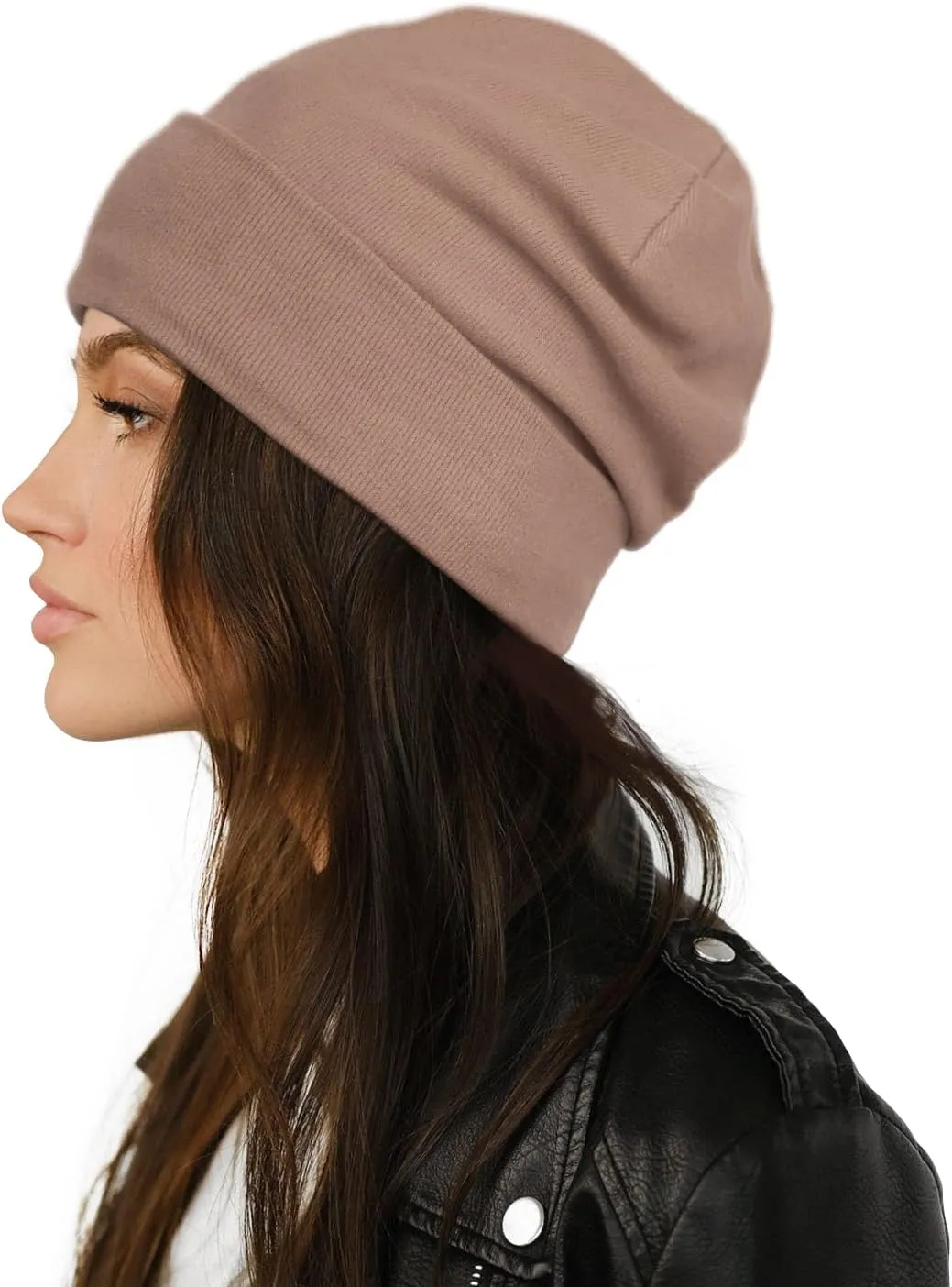 Satin Lined Skull Cap Slouchy Beanie Warm Knit Hat for Locs, Curls