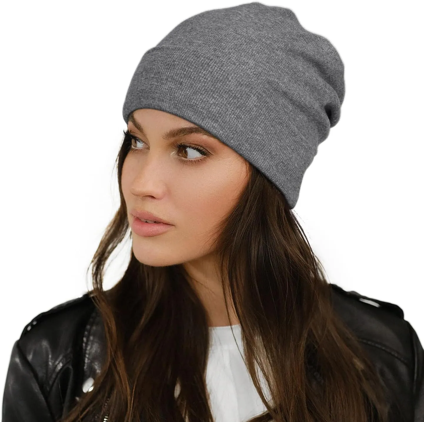 Satin Lined Skull Cap Slouchy Beanie Warm Knit Hat for Locs, Curls