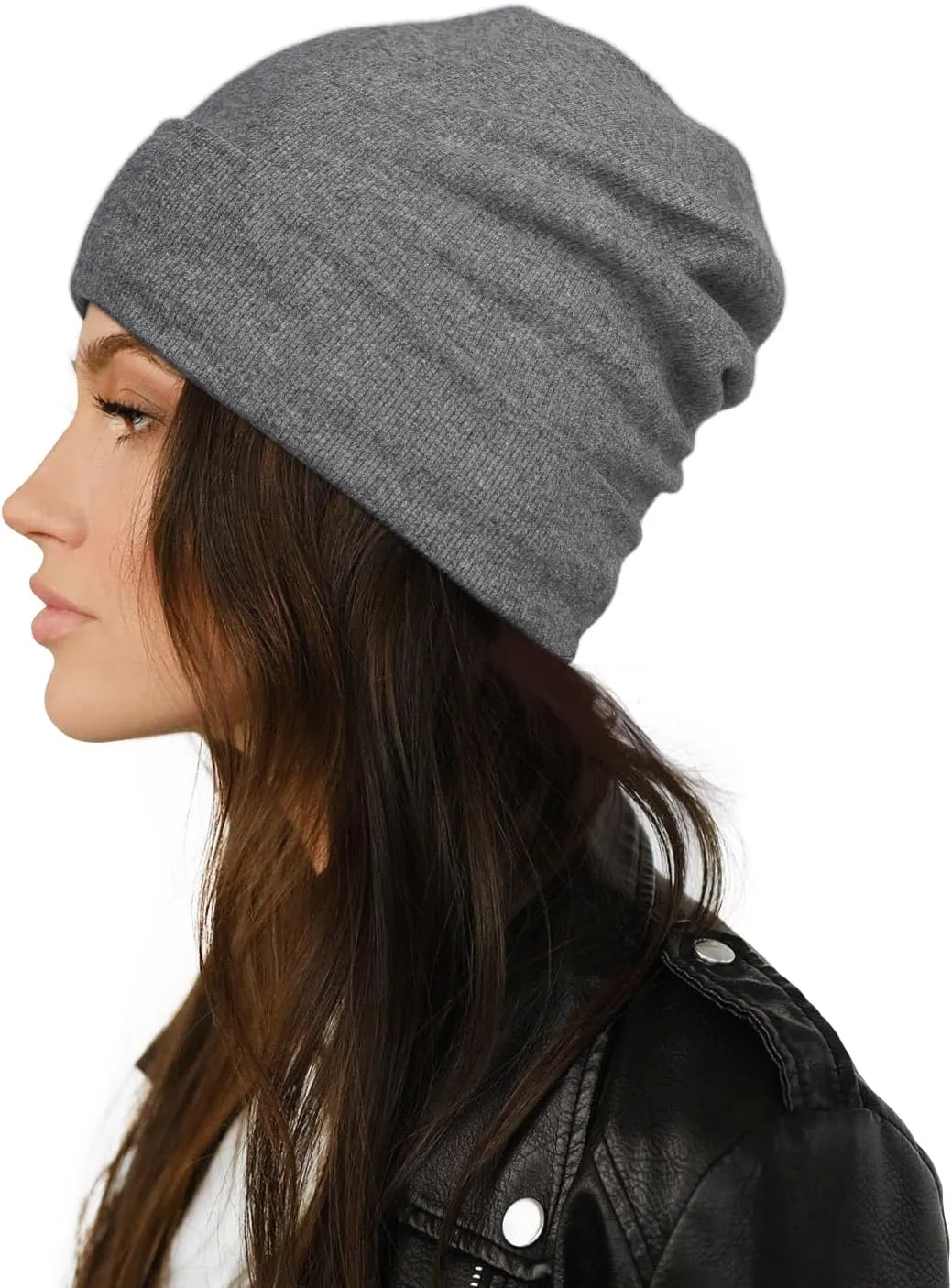 Satin Lined Skull Cap Slouchy Beanie Warm Knit Hat for Locs, Curls